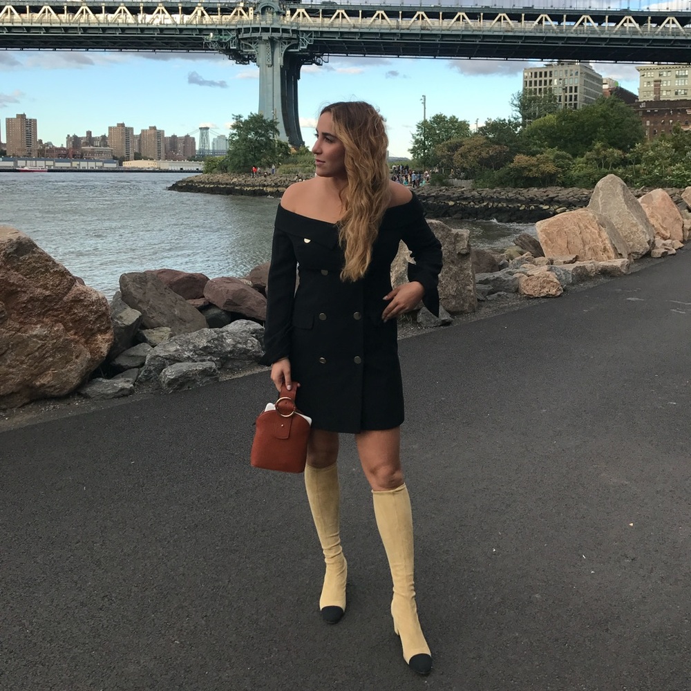 Topshop black off the shoulder blazer dress
